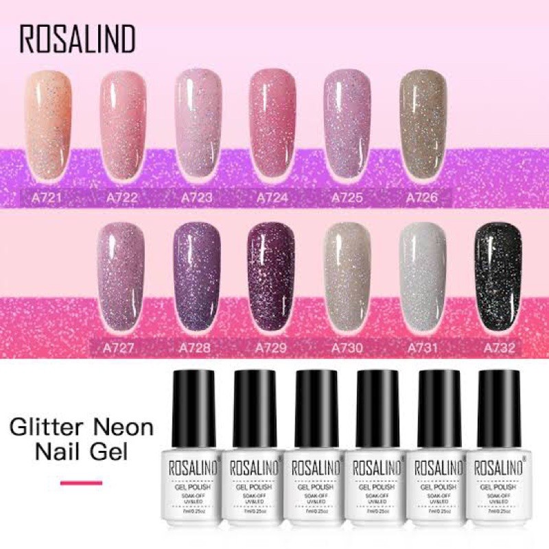 ROSALIND GLITTER NEON 7ml soak off uv led gel polish / kutek gel glitter rosalind