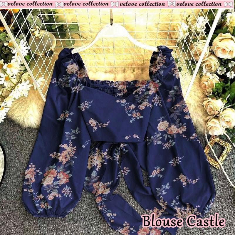 A10 Blouse castle flow matt cotton silk motif bunga bagian dpn 2lapis ori ld 104cm pj 46cm