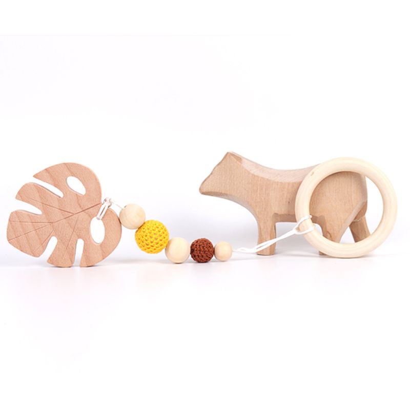 Mary 4Pcs / Set Mainan Teether Ring Kayu Gantung Gaya Nordic Untuk Bayi