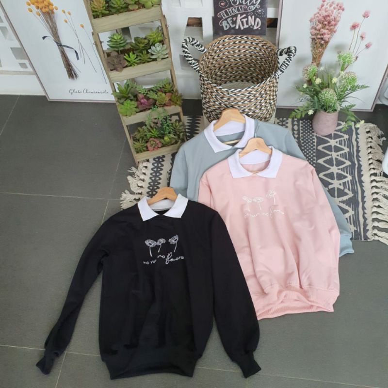 No Rain No Flower Sweater Kerah Wanita Bahan Flece | Crewneck Kerah Oversize Wanita