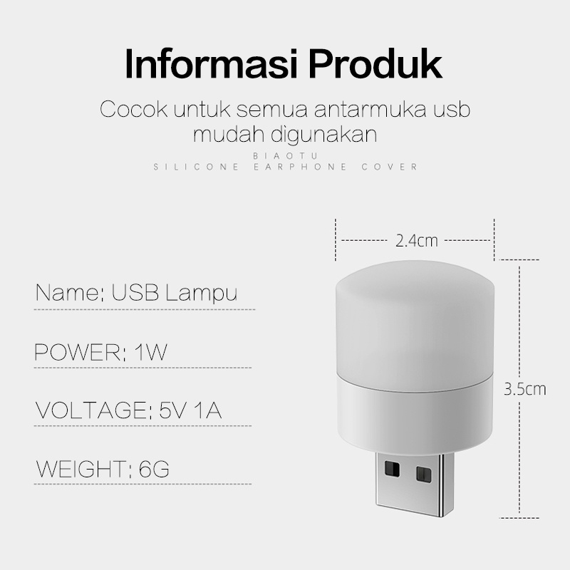 Lampu LED USB Mini Night Light Lampu Baca Tidur Travel Portable Kecil