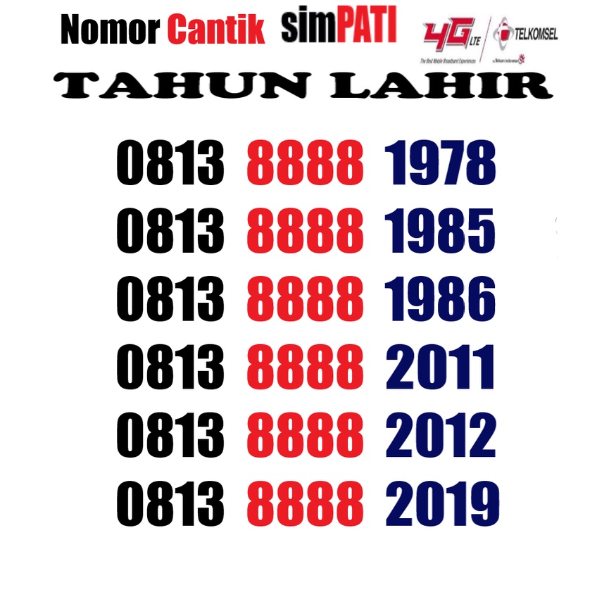 KARTU PERDANA TELKOMSEL NOMOR CANTIK simPATI TAHUN LAHIR 1978, 1985,1986,2011,2012,2019,2002