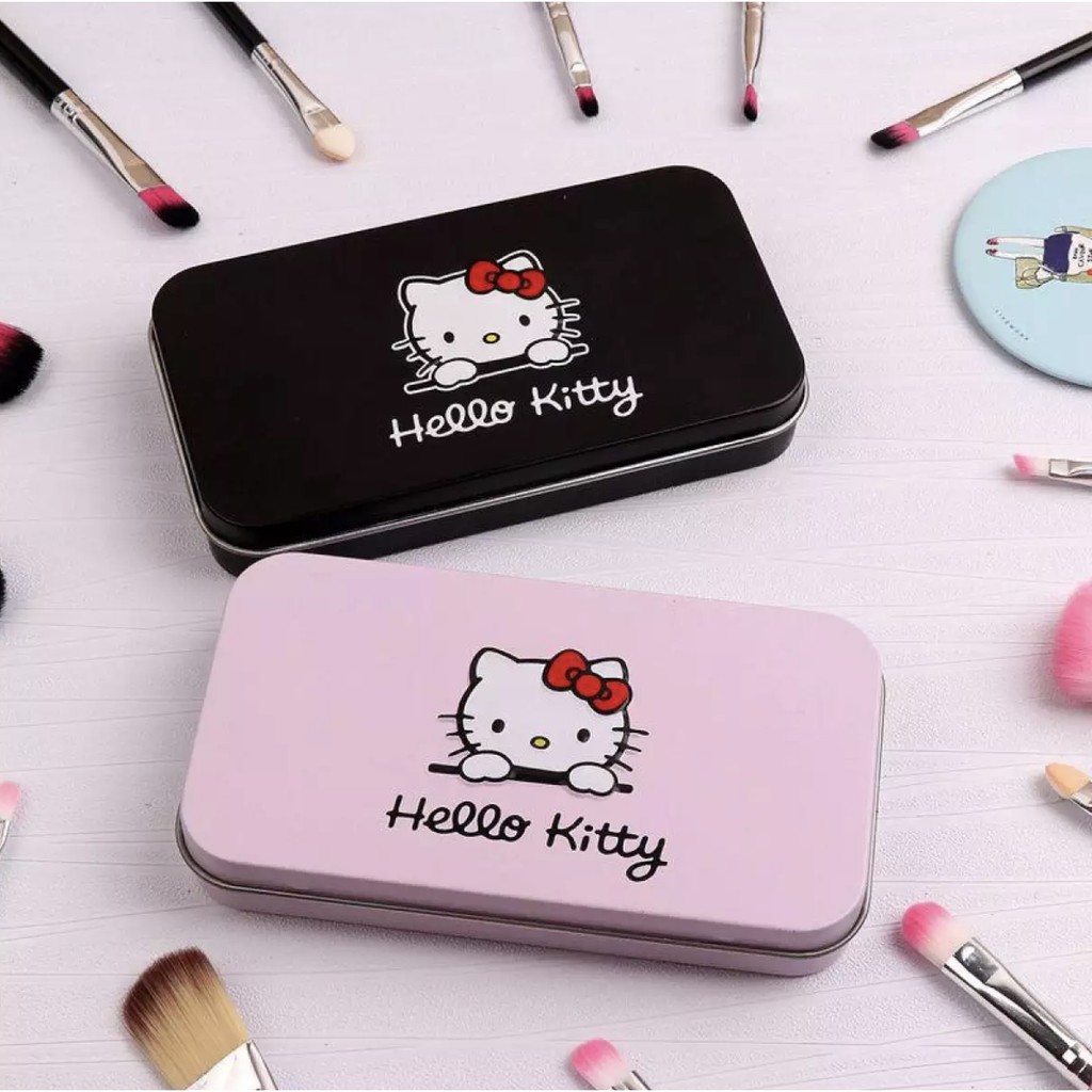 Kuas Make Up KOTAK KALENG KUAS SET MAKE UP / BRUSH KIT SET HELLO KITTY - DORAEMON KALENG ISI 7 PC