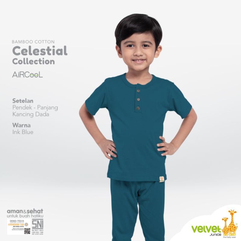 Velvet Junior celestial bamboo cotton Baju pendek  celana panjang