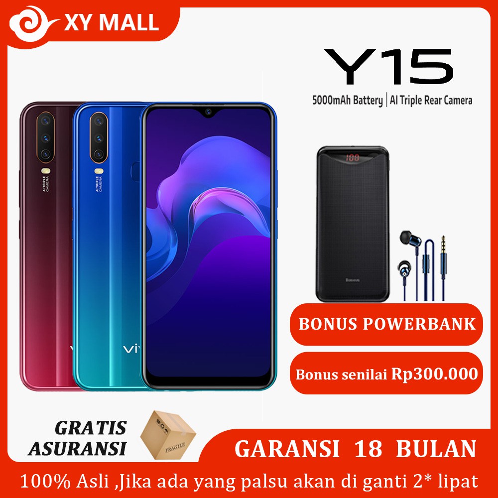 VIVO Y15 4GB 64GB Garansi resmi BNIB 5000mAh 6.35 inch