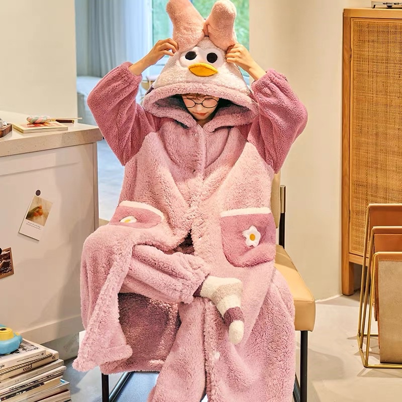 Pajamas set import korea piyama wanita oversized baju tidur big size onesie pink duck bow jumbo hangat winter