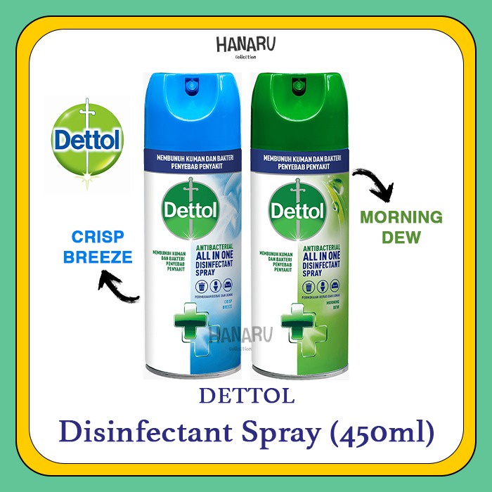 DETTOL Disinfectant Spray 450ml / Disinfektan Detol / Morning Dew / Crisp Breeze / Hijau - Biru