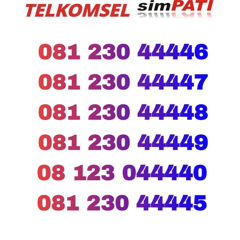 nomor cantik telkomsel simpati 11 urut 08123 digit 4444