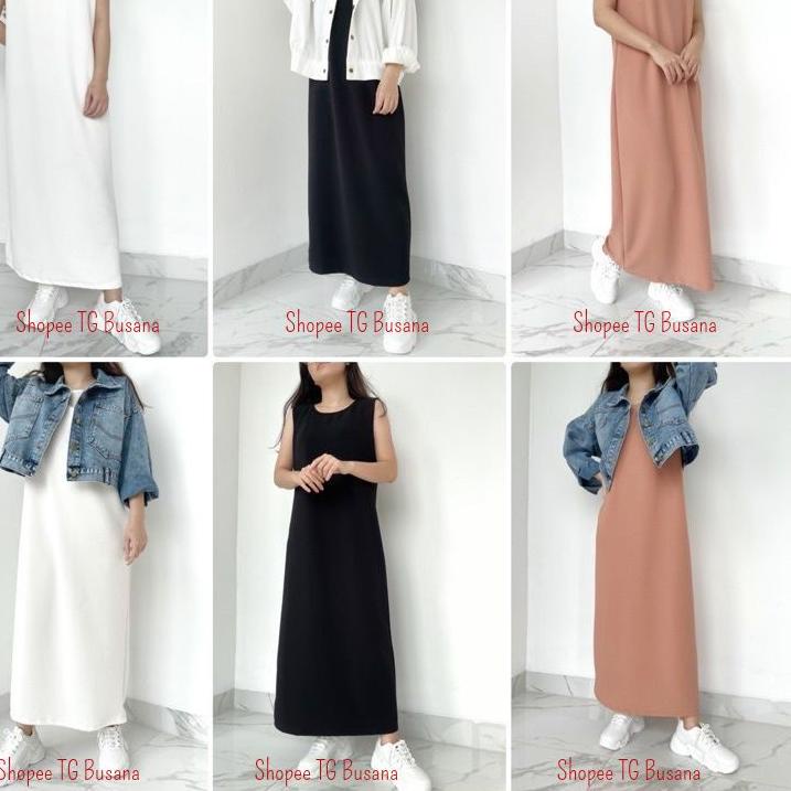 Serbuuuu.. Pakaian Wanita Inner Dress Tanpa Lengan Jumbo Span Midi Daleman Gamis Daster Long Dress O