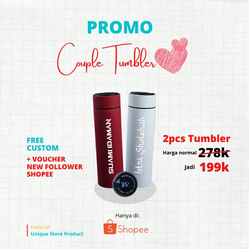 PROMO COUPLE TUMBLER CUSTOM || Smart tumbler temperatur suhu digital