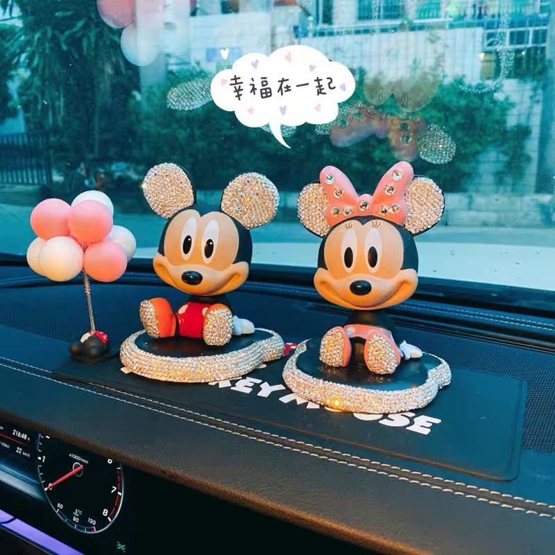 set mobil dasbord mickey mInnie pajangan dashboard mickey mouse bling bling