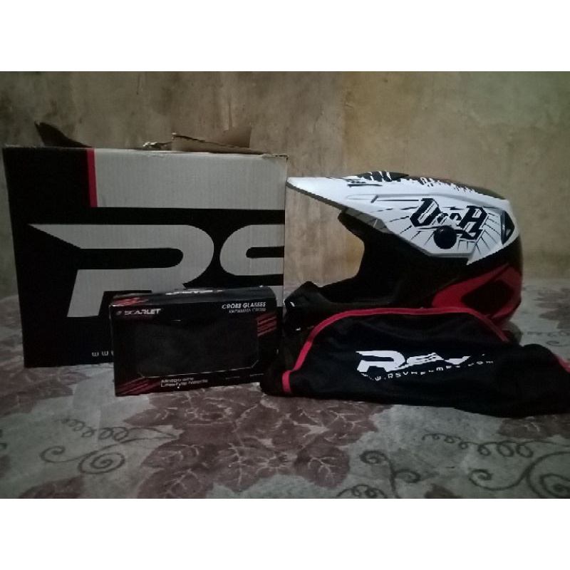 Dijual sepaket- Helm RSV ORCA REBEL CROSS + Goggle scarlet original