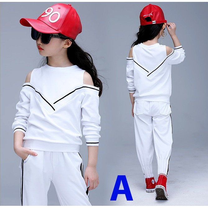 Setelan Anak Teenager Cutt Off shoulder WHITE/BLACK