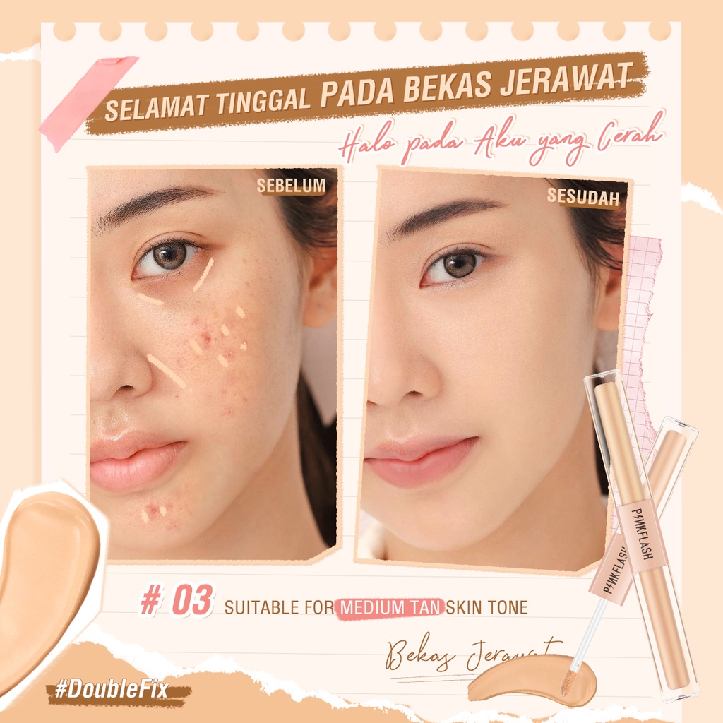 PINKFLASH #DoubleFix  2-in-1 Dual-Shade Matte Flawless Concealer Tidak creasing Full Coverage Foundation