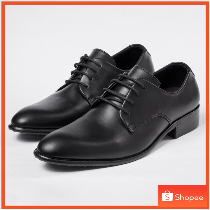 Derby Black - Sepatu Pantofel Hitam Pria Kulit Formal Kerja Kasual Oxford - Pantopel Cowok Original