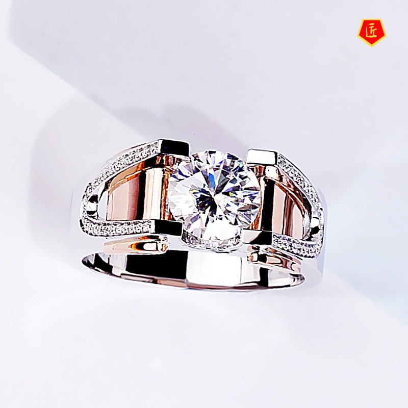 [Ready Stock]Men's Personalized Elegant Two-Color Moissanite Ring