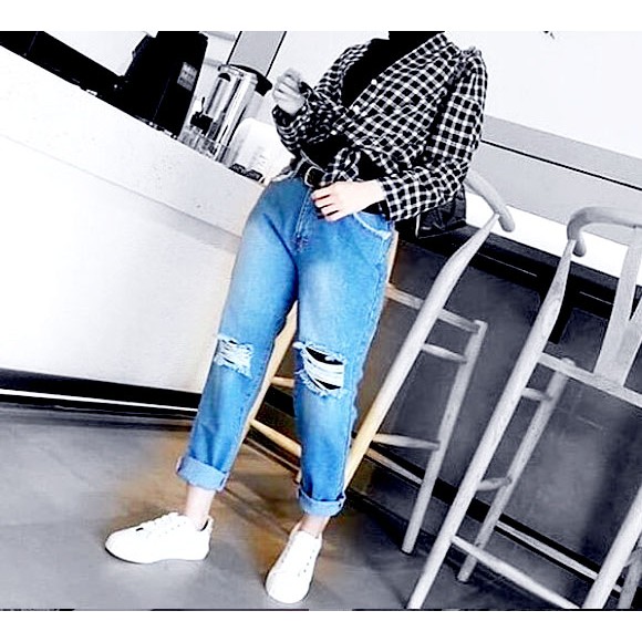 Designkorea no 27 34 Celana  Wanita  boyfriend Sobek  Lapis 