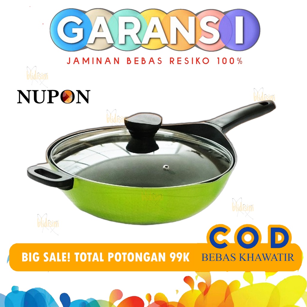 NUPON Panci Wok Pan Marble 36 Cm Teflon Serbaguna Anti Lengket Gagang Panjang - Perlengkapan Dapur A