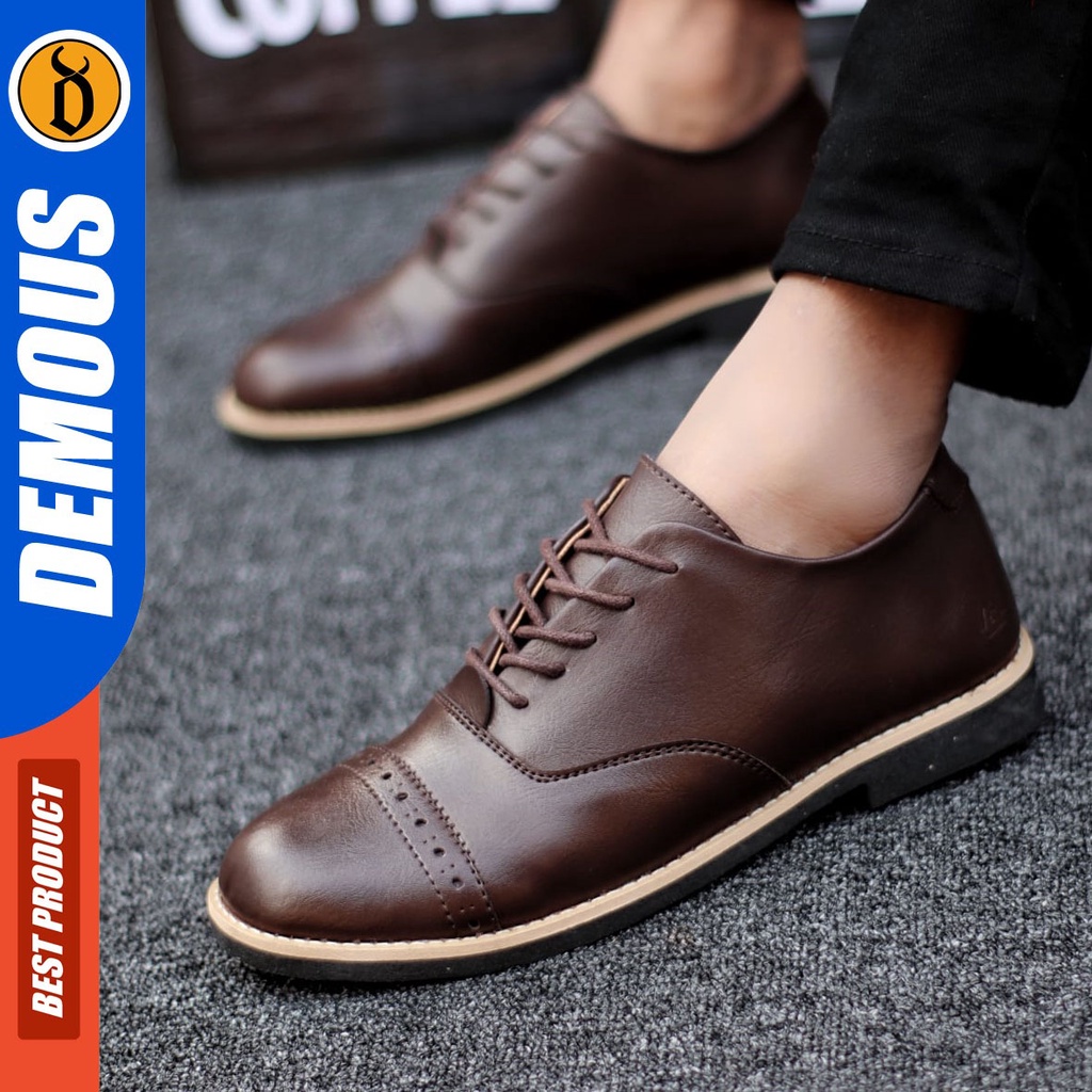 DEMOUS Sagi - Sepatu Formal Pantofel Kerja Pria Tali Kulit Pu