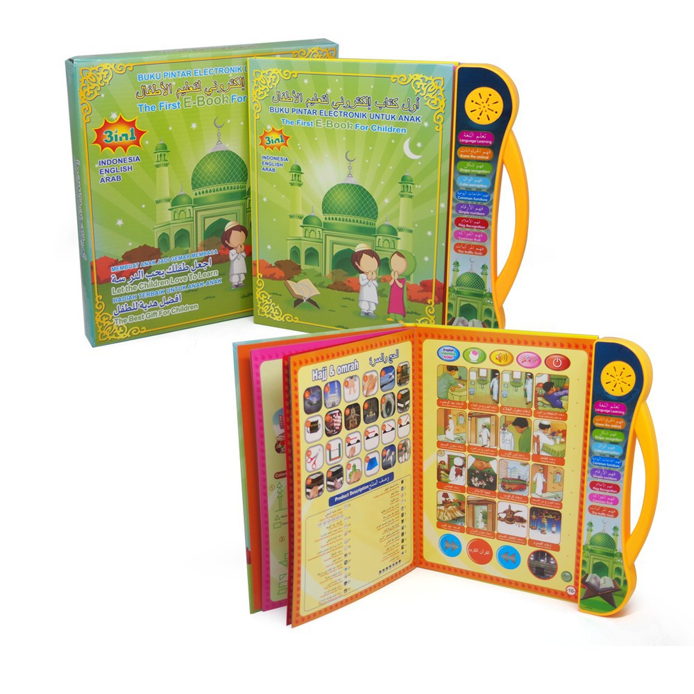 Mainan Edukasi Anak Buku Pintar Elektronik E-book 3 Bahasa Indonesia, English, Arab (JJ02)