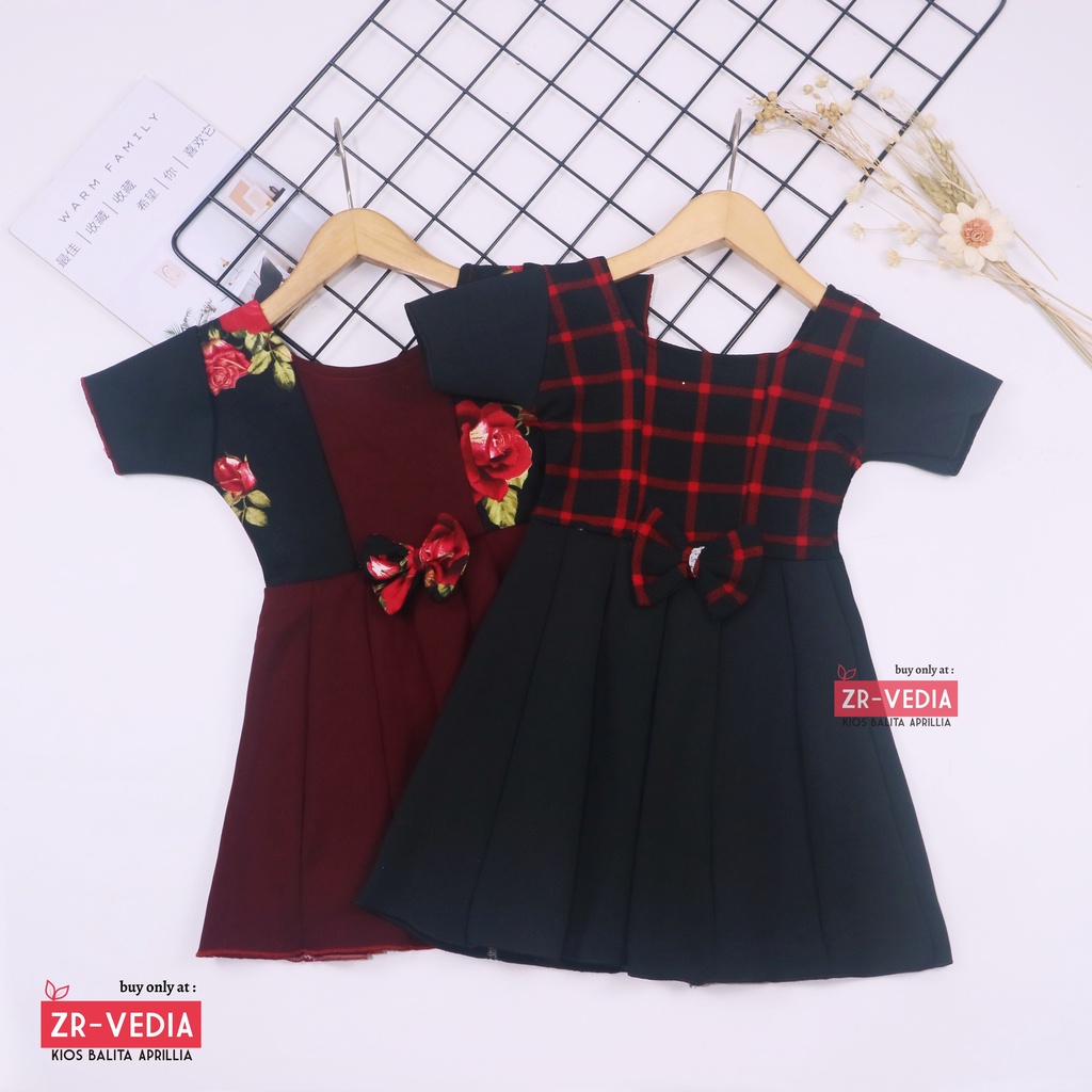 Dress Nadine uk 1-2 Tahun / Dres Pesta Anak Perempuan Murah Harian Lengan Pakaian Baju Cewek Import