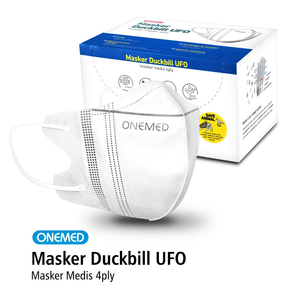 Masker Karet Medis Duckbill UFO Putih 4ply OneMed Box Isi 30 Lembar OJB