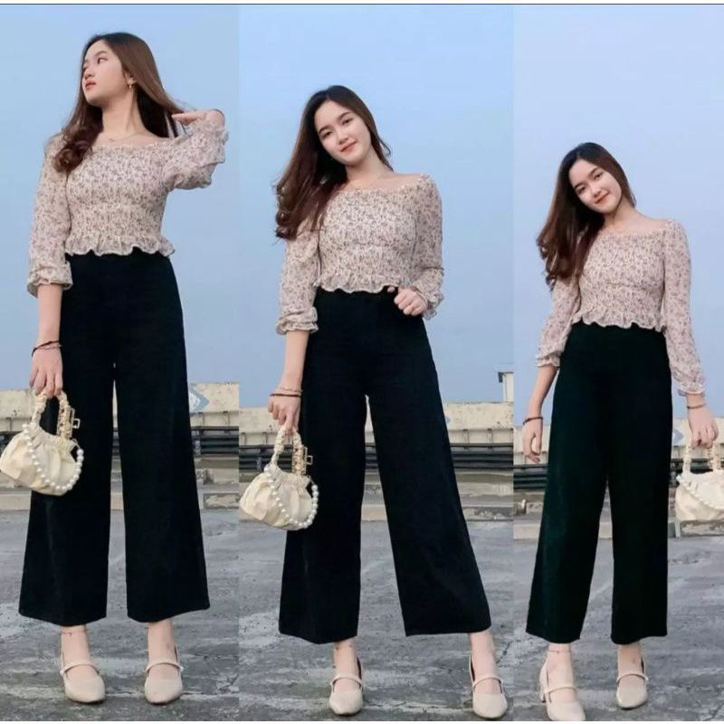 Celana kulot jeans premium wanita warna putih moca hitam lilac moza kulot bawahan higwais