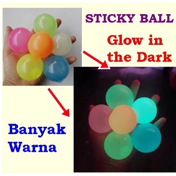 READY STOCK Sticky Ceiling Ball Glow in The Dark Mainan Bola Globbles Squash Ball Bola Lengket Dindi