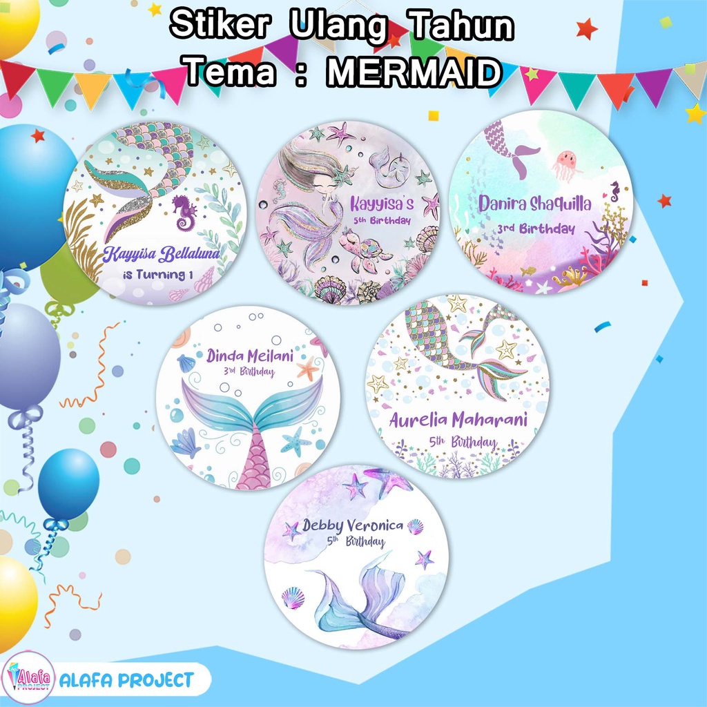 

AlafaProject Stiker Ulang Tahun Mermaid 13-18 / Label Birthday Ultah