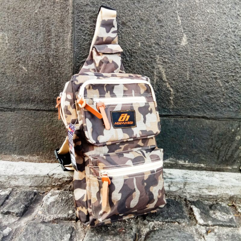 Tas Selempang Sling Bag Tactical Army Loreng Bahan Kanvas Real Pict