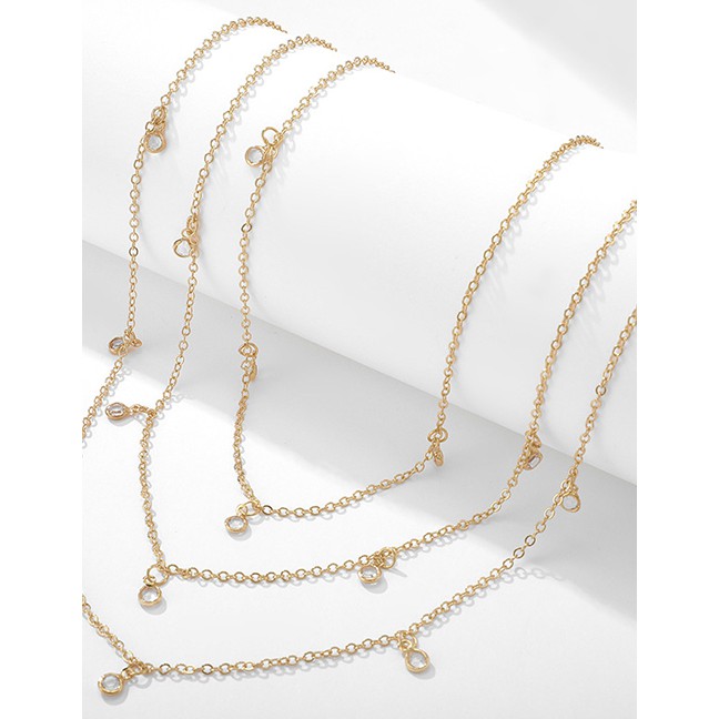 LRC Kalung Fashion Rose Gold Diamond Multi-layer Tassel K51442