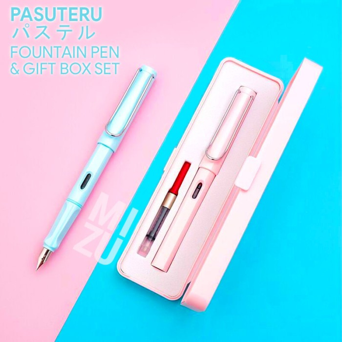 

MURAH MIZU PASUTERU Fountain Pen Macaron With Gift Box Stainless Steel Nib - EF Nib, Merah Muda