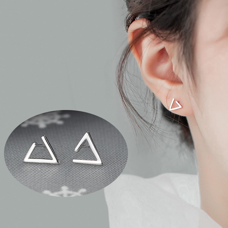 Anting Pejantan Perak Segitiga Simple Triangle Silver Stud Earrings Korea Geometric Women Girl Ear Earring Jewelry Ornament Gift