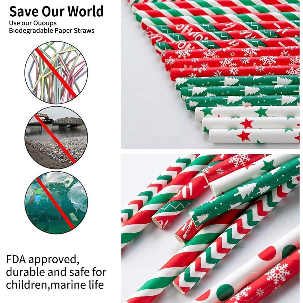 [25pcs Christmas Paper Straws] [Biodegradable Drinking Stripe Bicolor Stripe Dot Straw for Wedding Supplies and Party Favors 2023 Xmas New Year Party Supplies]