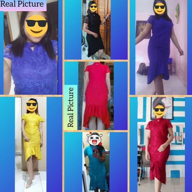 Baju Dress Pesta Wanita Brukat Gaun Perempuan Natal Brokat Magenta Shopee Indonesia