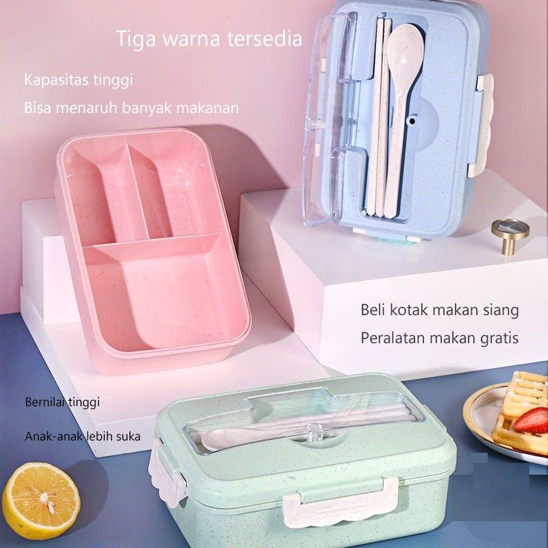 Kotak Makan Anak Lunchbox  Lucu Lunch Box Plastik Tempat Makan Satu Set  Kotak Bekal  Jerami