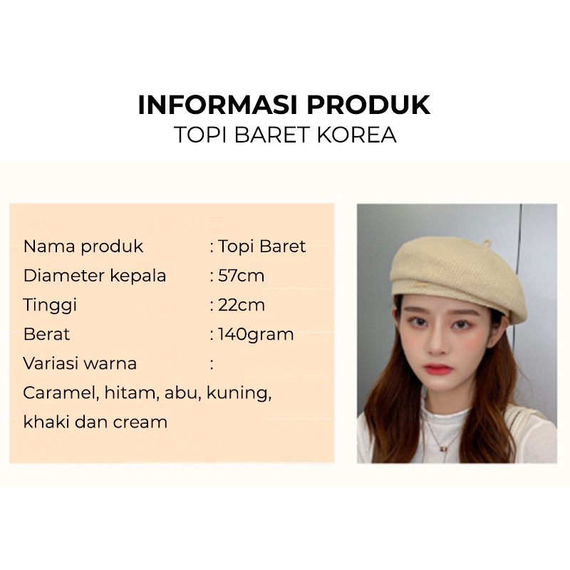 Topi Baret Korea Wanita Dewasa Bahan Wol Tebal Premium Polos Fashion style wanita korea import BRT3