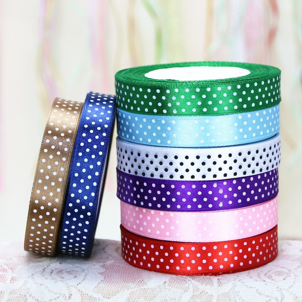 

OKB Pita Kain Satin Polkadot 1/2" inch inci 1,25 cm Ribbon Kado Bintik Pesta Ulang Tahun Buket