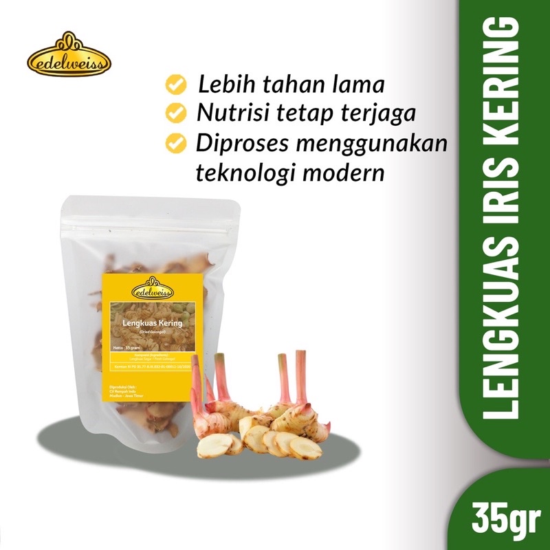 Edelweiss Lengkuas Kering Iris Murni Refill Pack 15gr Laos Kering (Dried Galangal)