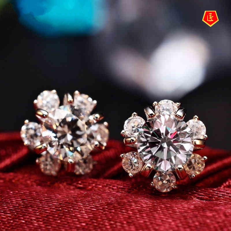[Ready Stock]Inlaid Moissanite Ear Stud Female Graceful