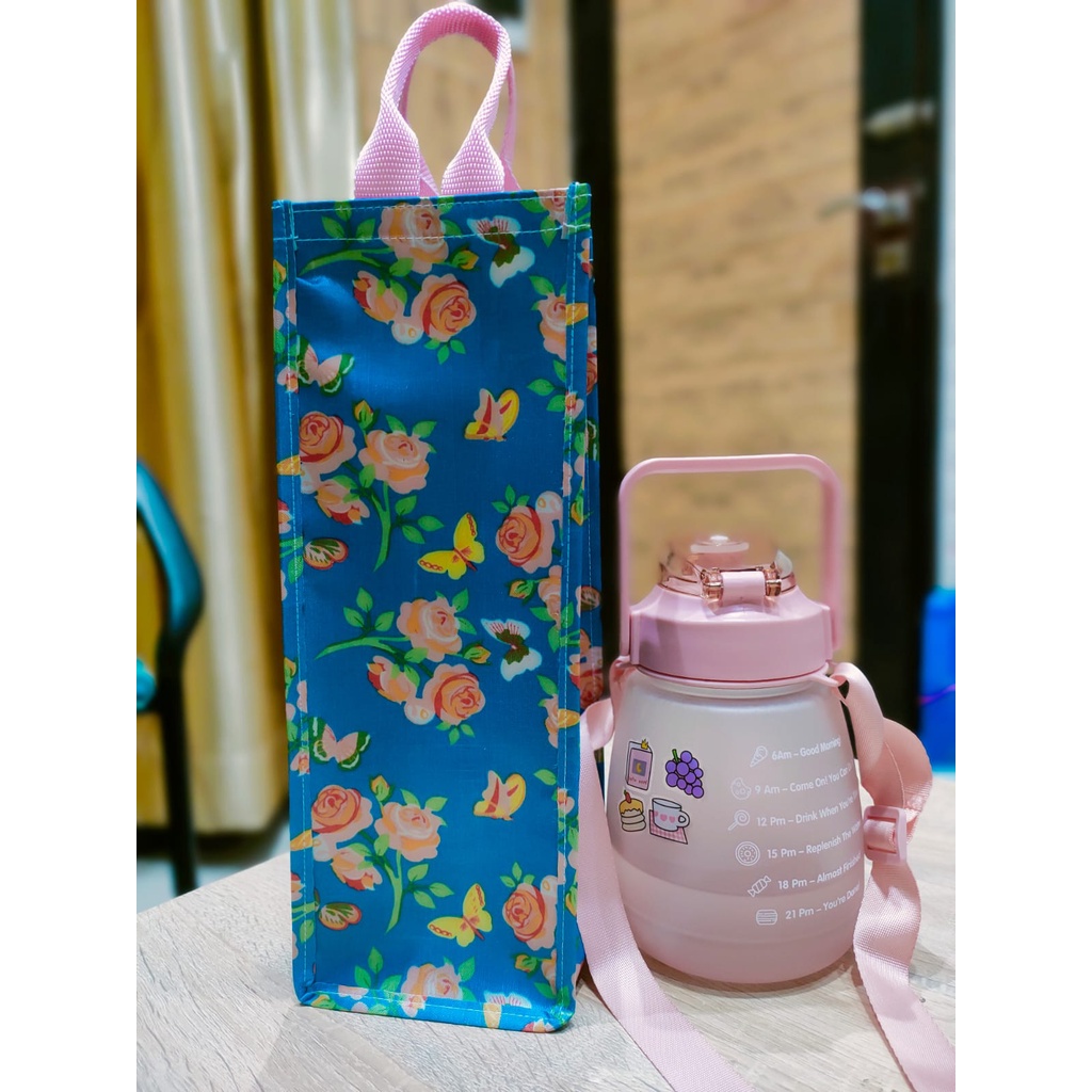 TAS BOTOL MINUM GEMOY TUMBLER 2 LITER BAHAN WATERPROOF MOTIF BUNGA ROSE SIZE 12X12X33 CM