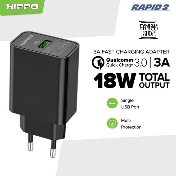 Kepala Adaptor Charger Hippo Rapid 2 Fast Charging 18W Quick Charge Original Ori for XiaoMi Samsung Oppo