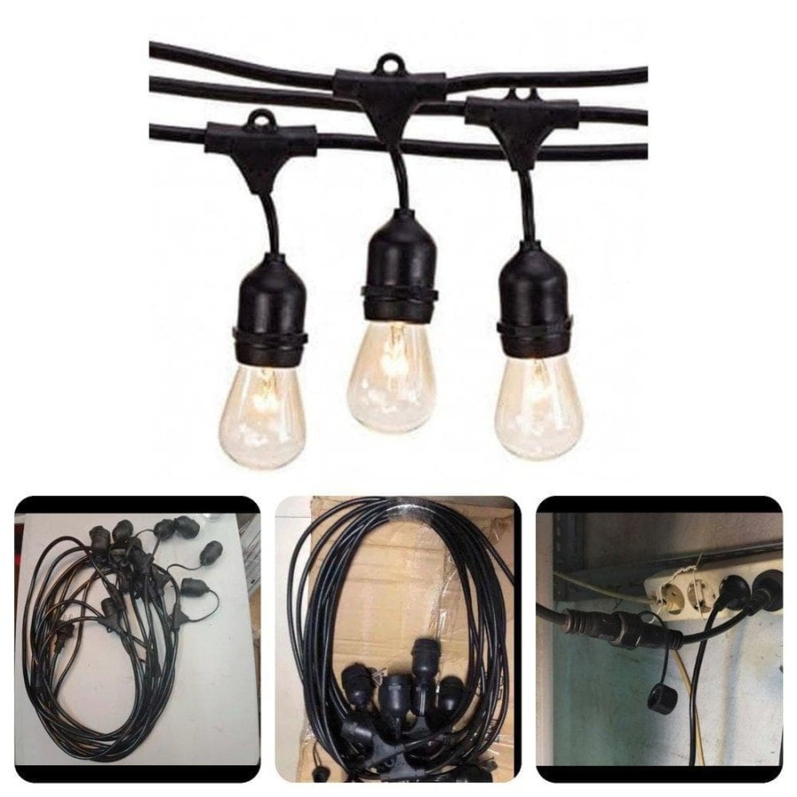 Kabel fiting lampu cafe gantung 10m 10 m dekorasi outdoor fitting