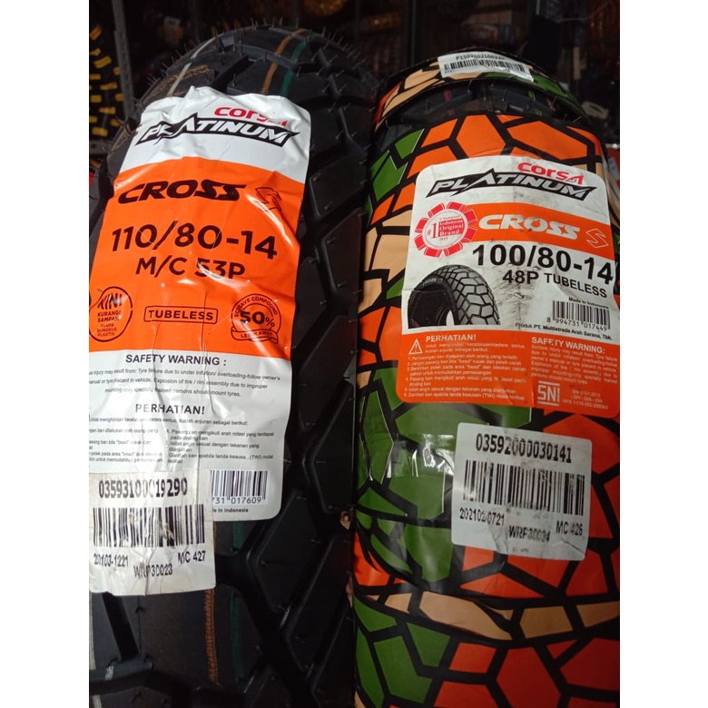 Paket ban corsa platinum cross S 100 80 - 14 dan 110 80 - 14 tubeless motor vario besar