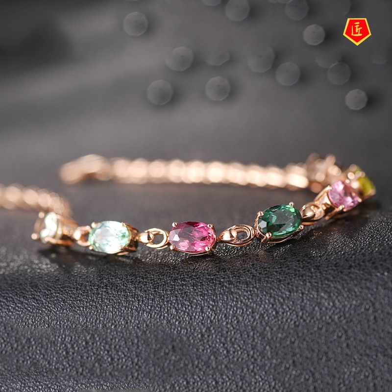 [Ready Stock]Luxury Noble Gold Inlaid Colored Gemstone Bracelet