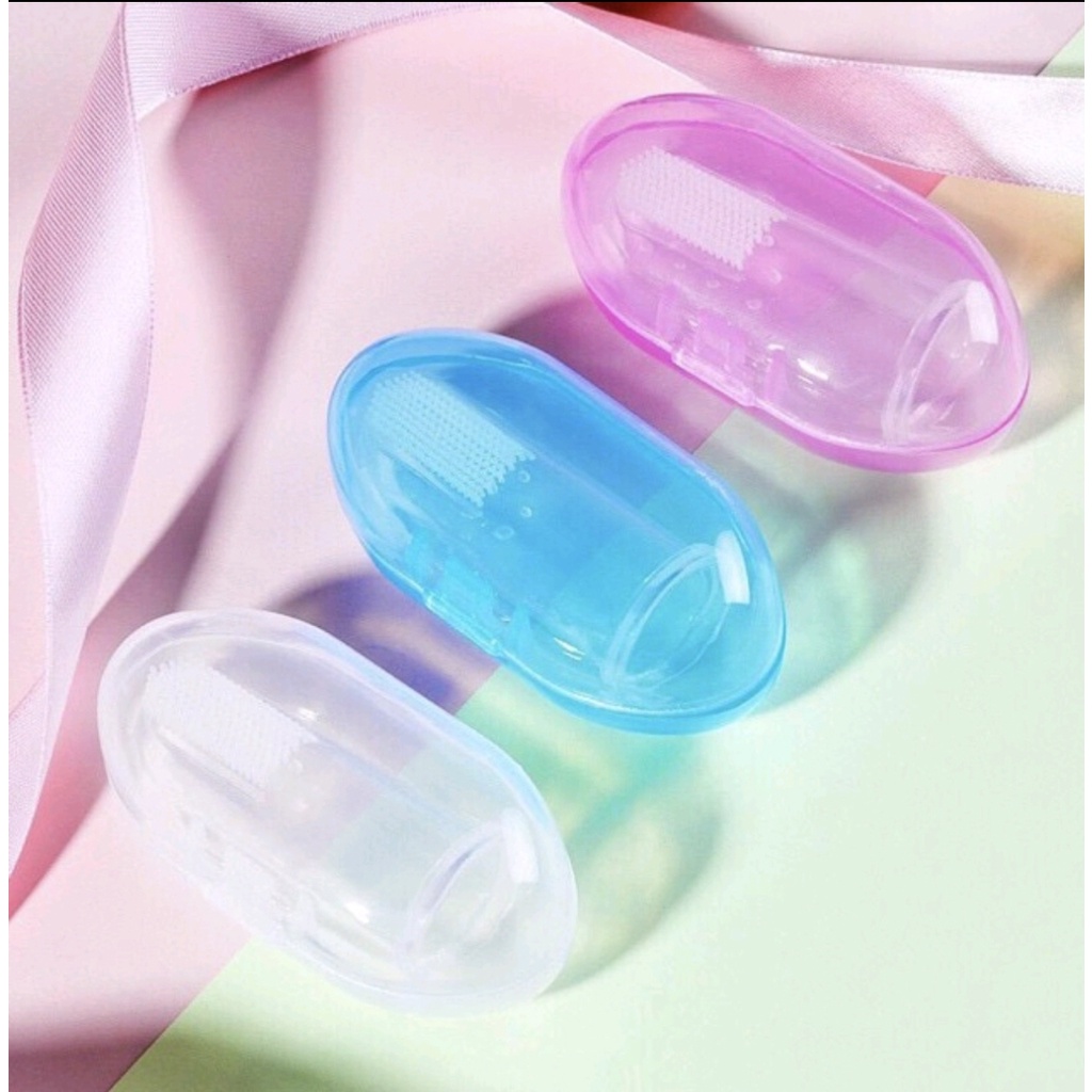 SIKAT GIGI JARI BAYI SILIKON LEMBUT DENGAN KOTAK / SIKAT LIDAH BAYI / BABY TOOTH BRUSH SILICONE BPA FREE (IP)