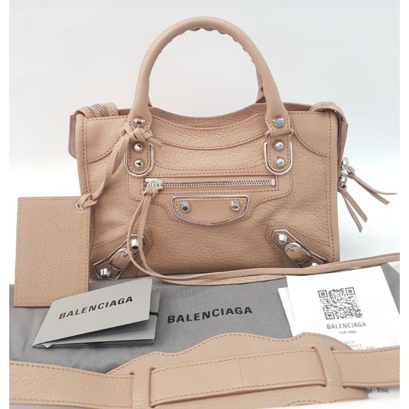 BALENCIAGA Mini city metalic edge  old rose SHW sz 24 x 16 x 8 cm with rec store balen