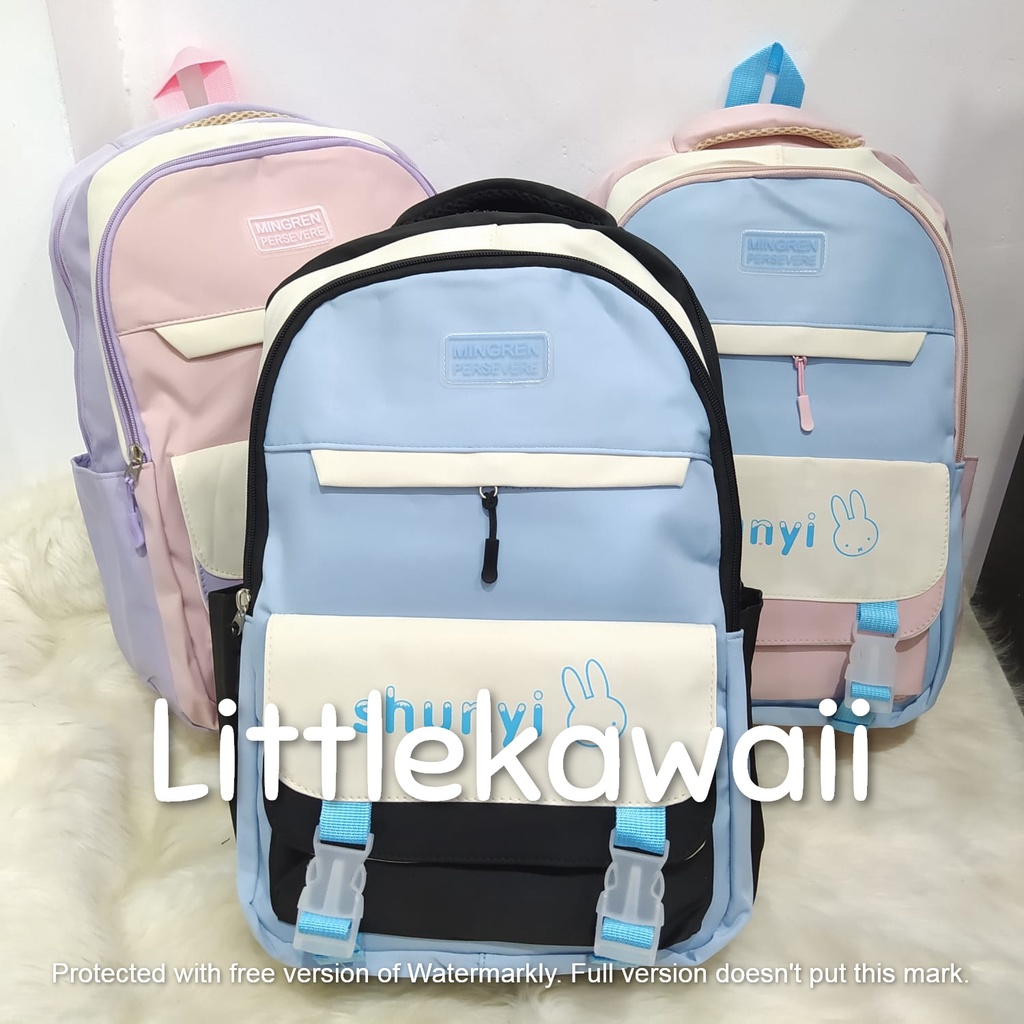 LK/Tas Ransel Laptop Backpack Parasut Sekolah Fashion Korean Style Anak Remaja Rabbit Gesper Shunyi Import