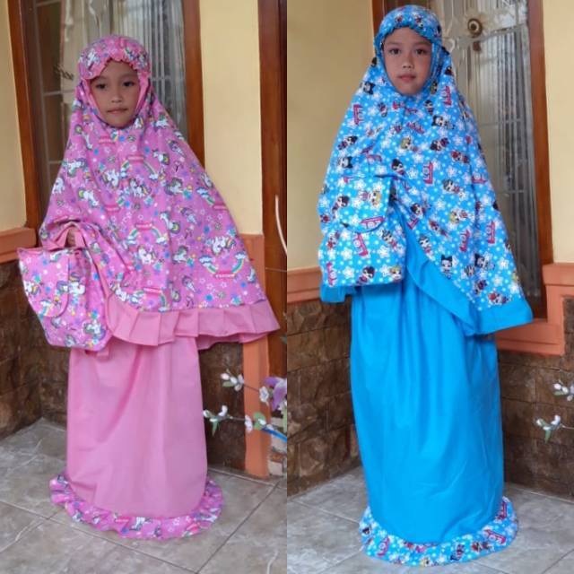 MUKENA ANAK KARAKTER  2-10TH + TAS RANSEL BAHAN KATUN CVC MIX KATUN CARINI KARAKTER LOL DAN KUDAPONY