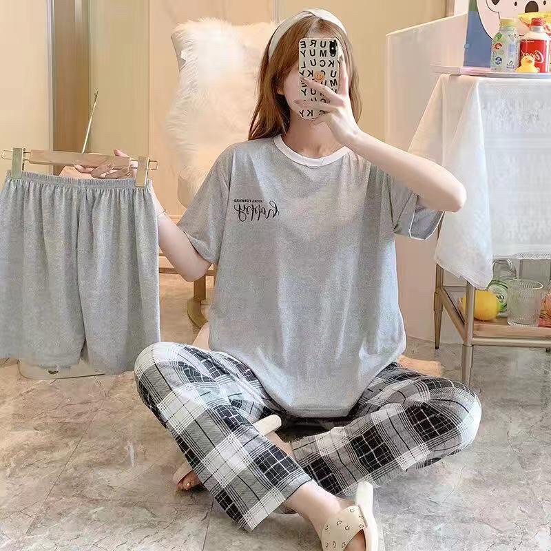 JC- Stelan Oversize 3in1 Import / Piyama 3in1 / Piyama Korea wanita terbaru Murah-3in1 Text Misty